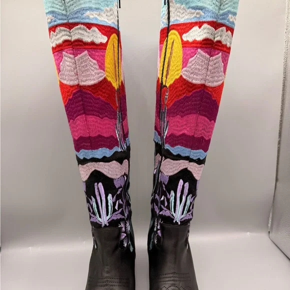 Colorful Desert Scene Embroidered Boots By NASTY GAL - Picture 7 of 17